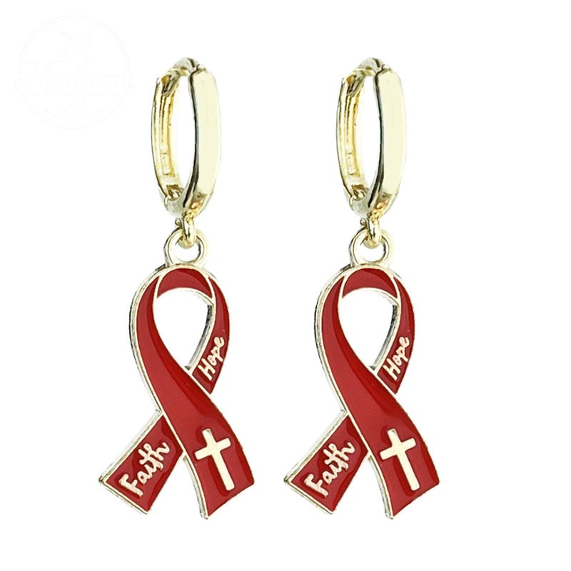 AIDS HIV Awakening Day Red Ribbon Care Activity Earrings