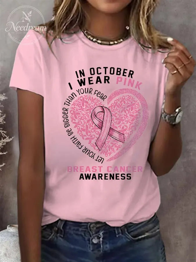 Women's Breast Cancer Awareness Print Crew Neck T-Shirt
