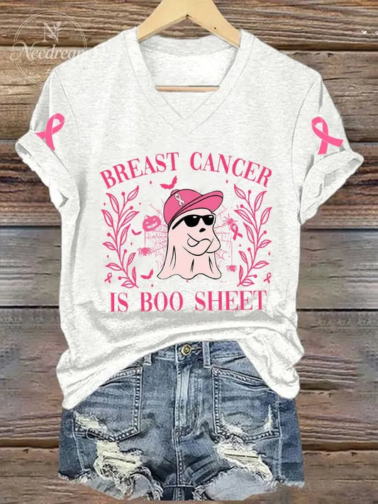 Women's Breast Cancer Is Boo Sheet Print T-Shirt