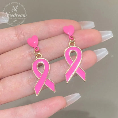Pink Ribbon Heart Earrings For Breast Cancer Awareness