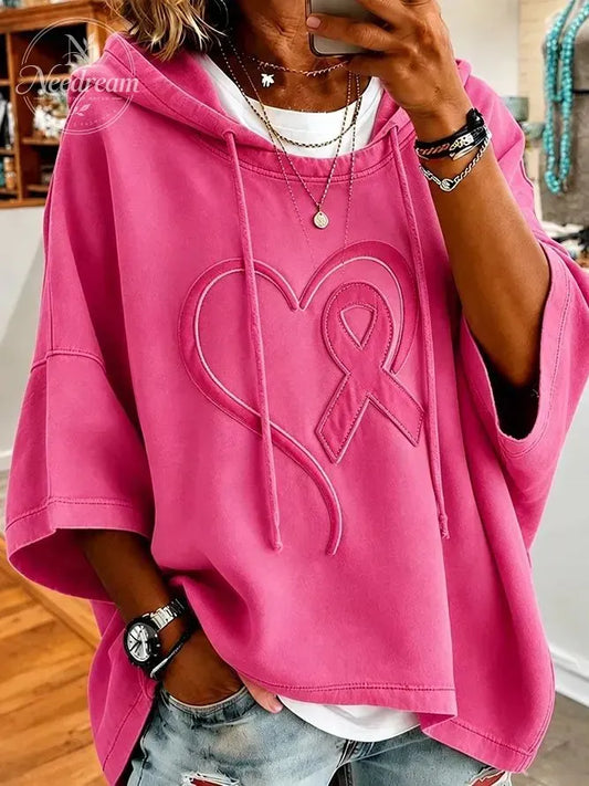 Women's Heart Awareness Ribbon Minimal Hooded Top