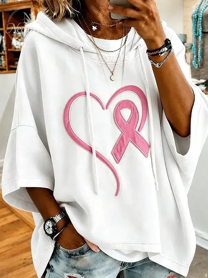 Women's Heart Awareness Ribbon Minimal Hooded Top
