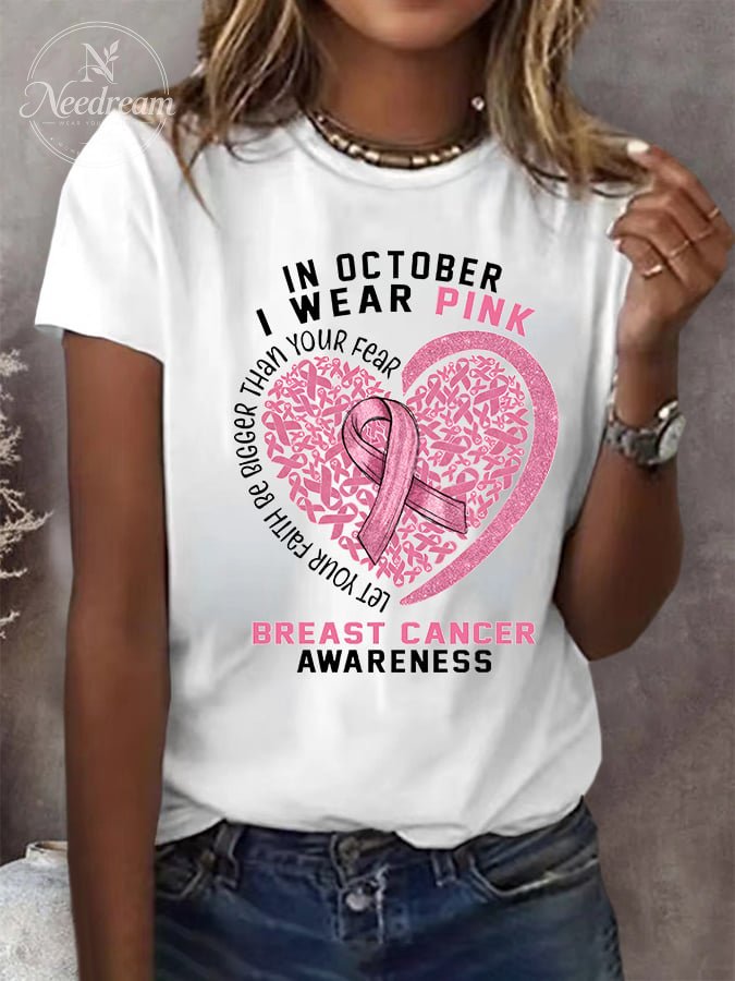 Women's Breast Cancer Awareness Print Crew Neck T-Shirt