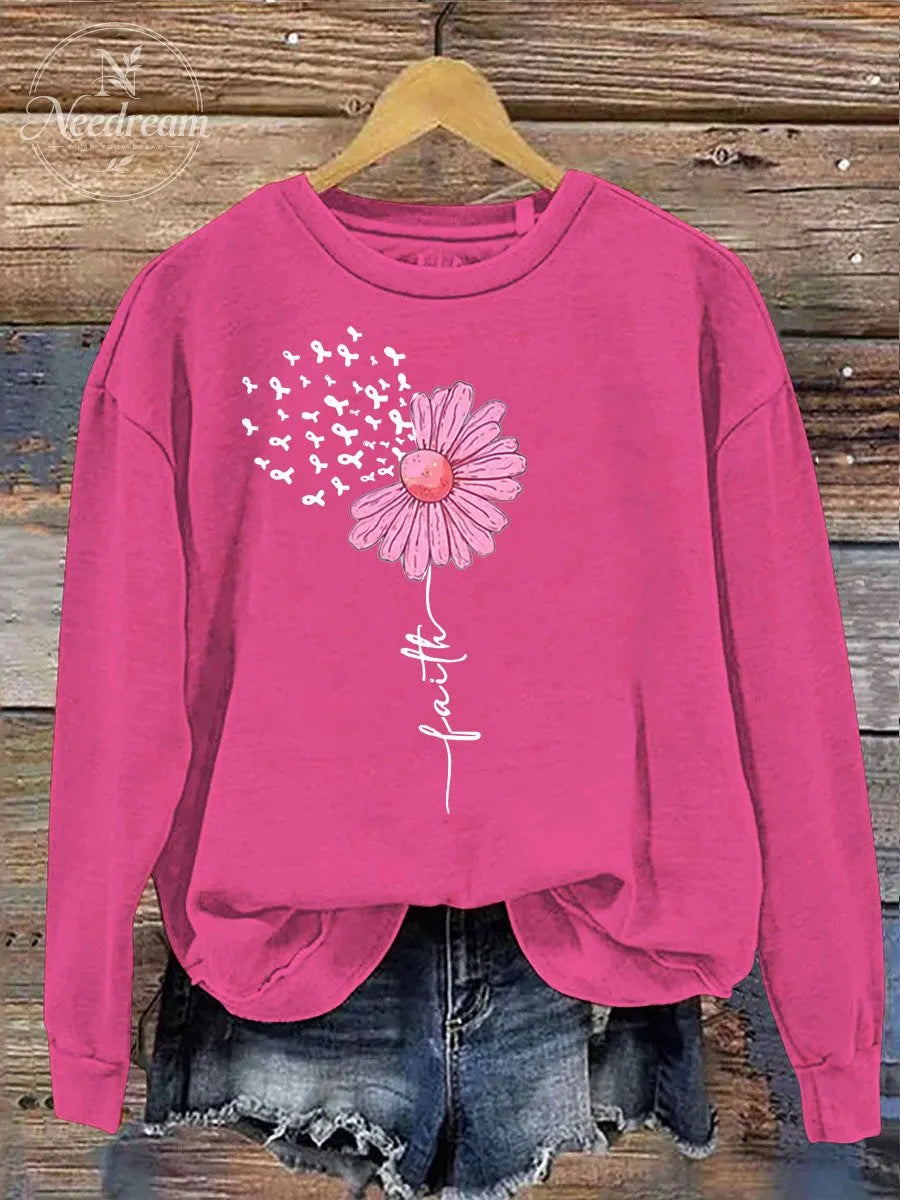 Women' s Cancer Faith  Pattern Print Casual Sweatshirt