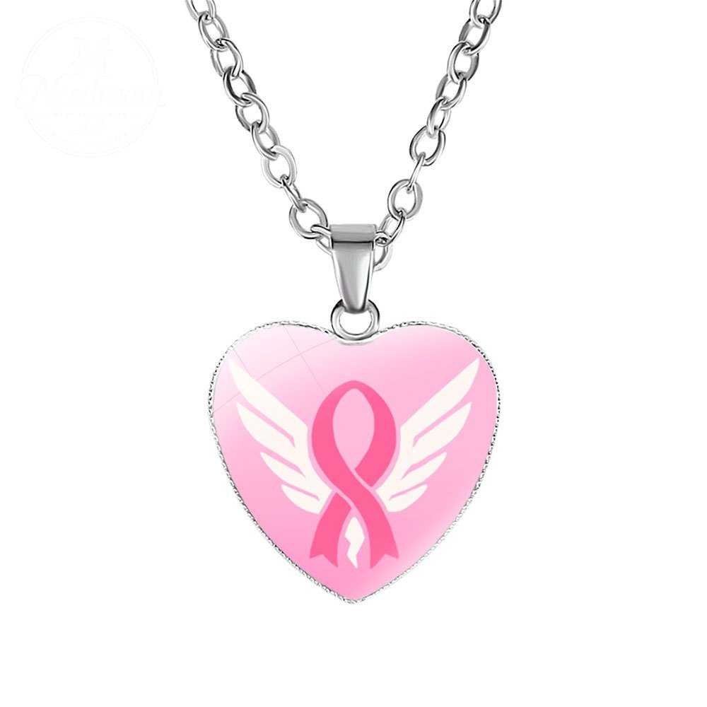Promote Women'S Breast Logo Pink Ribbon Necklace