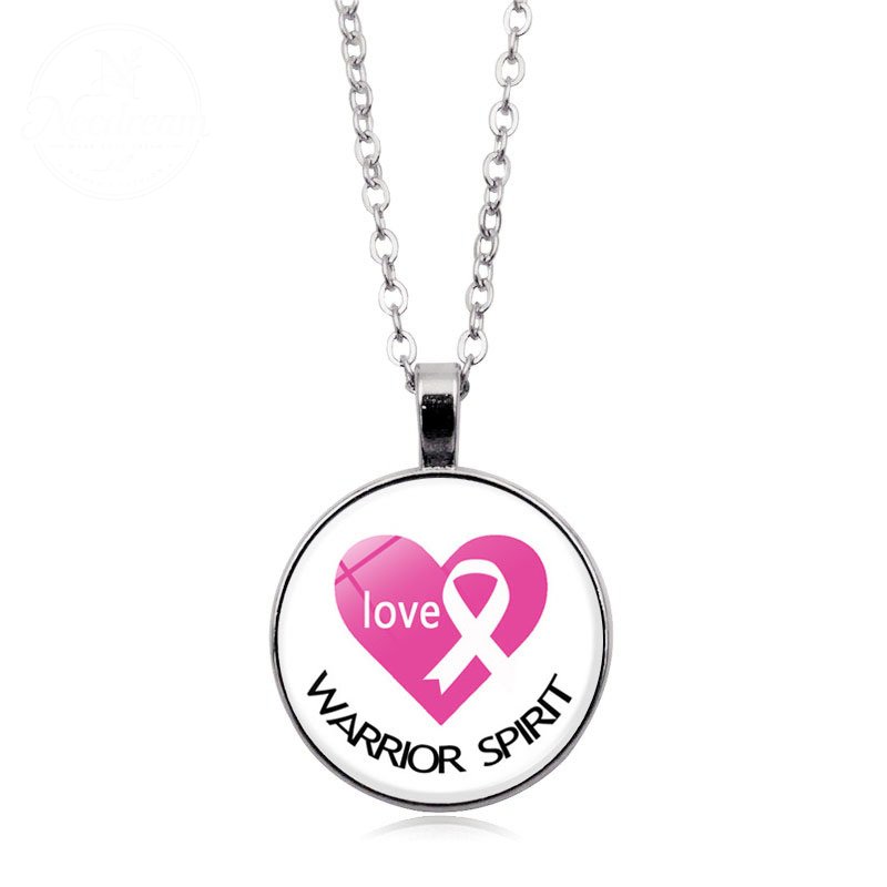 Love Women Pink Ribbon Gemstone Necklace