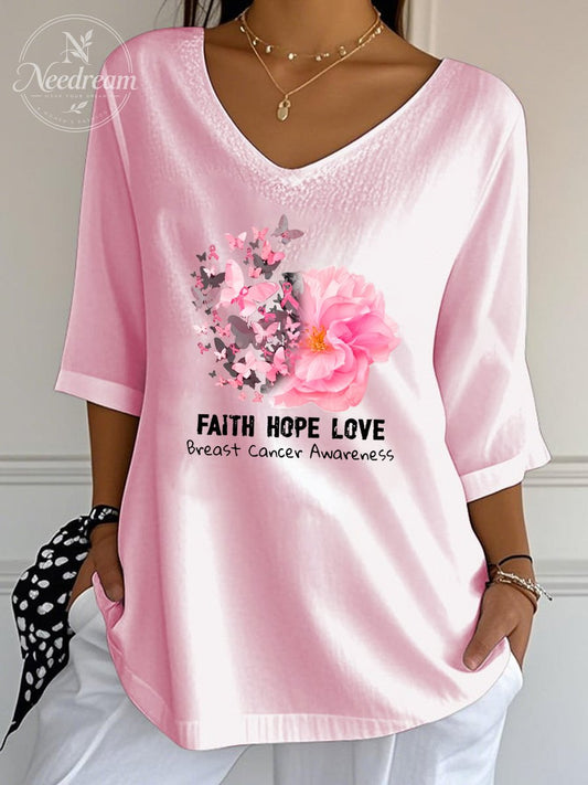 Women's Faith Hope Love Pattern  Wrinkle Top