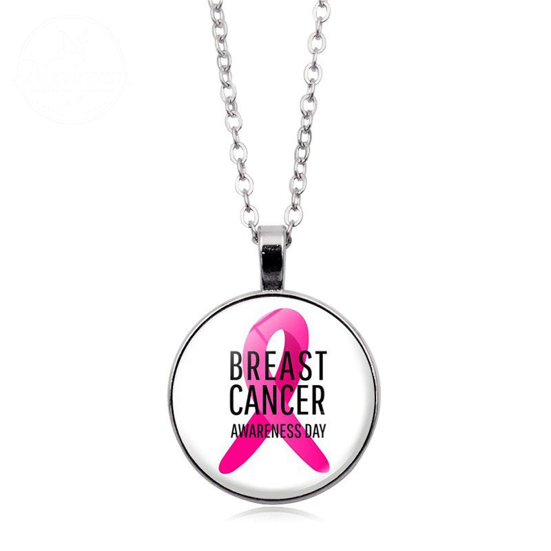 Love Women Pink Ribbon Gemstone Necklace
