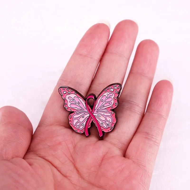 Women'S Health Awareness Pink Ribbon Butterfly Brooch