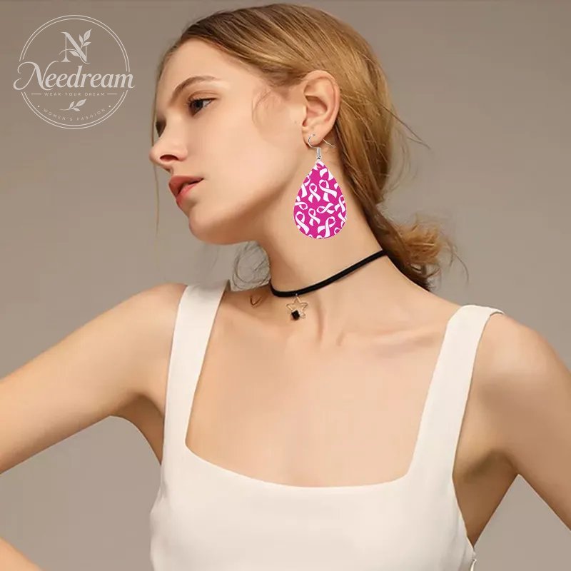 Caring For AIDS Pink Water Drop Earrings
