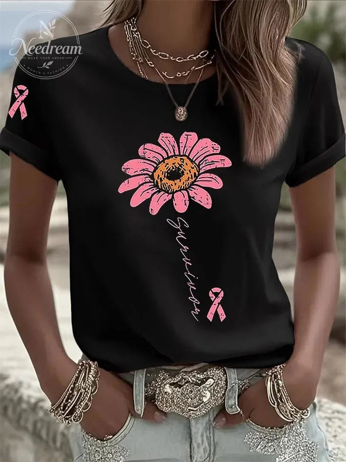 Women's Breast Cancer Survivor Print Casual T-shirt