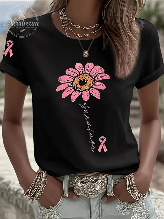 Women's Breast Cancer Survivor Print Casual T-shirt