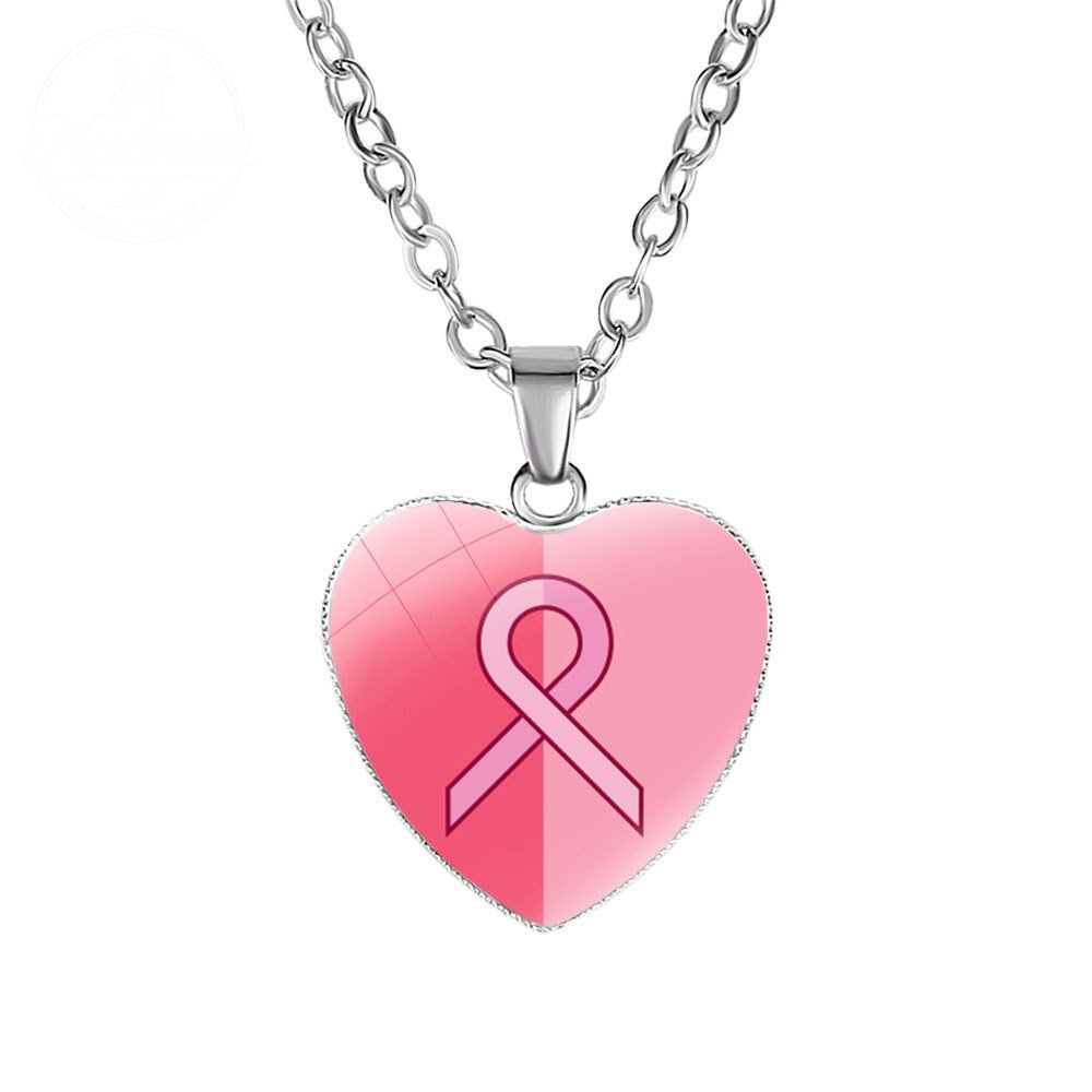 Promote Women'S Breast Logo Pink Ribbon Necklace