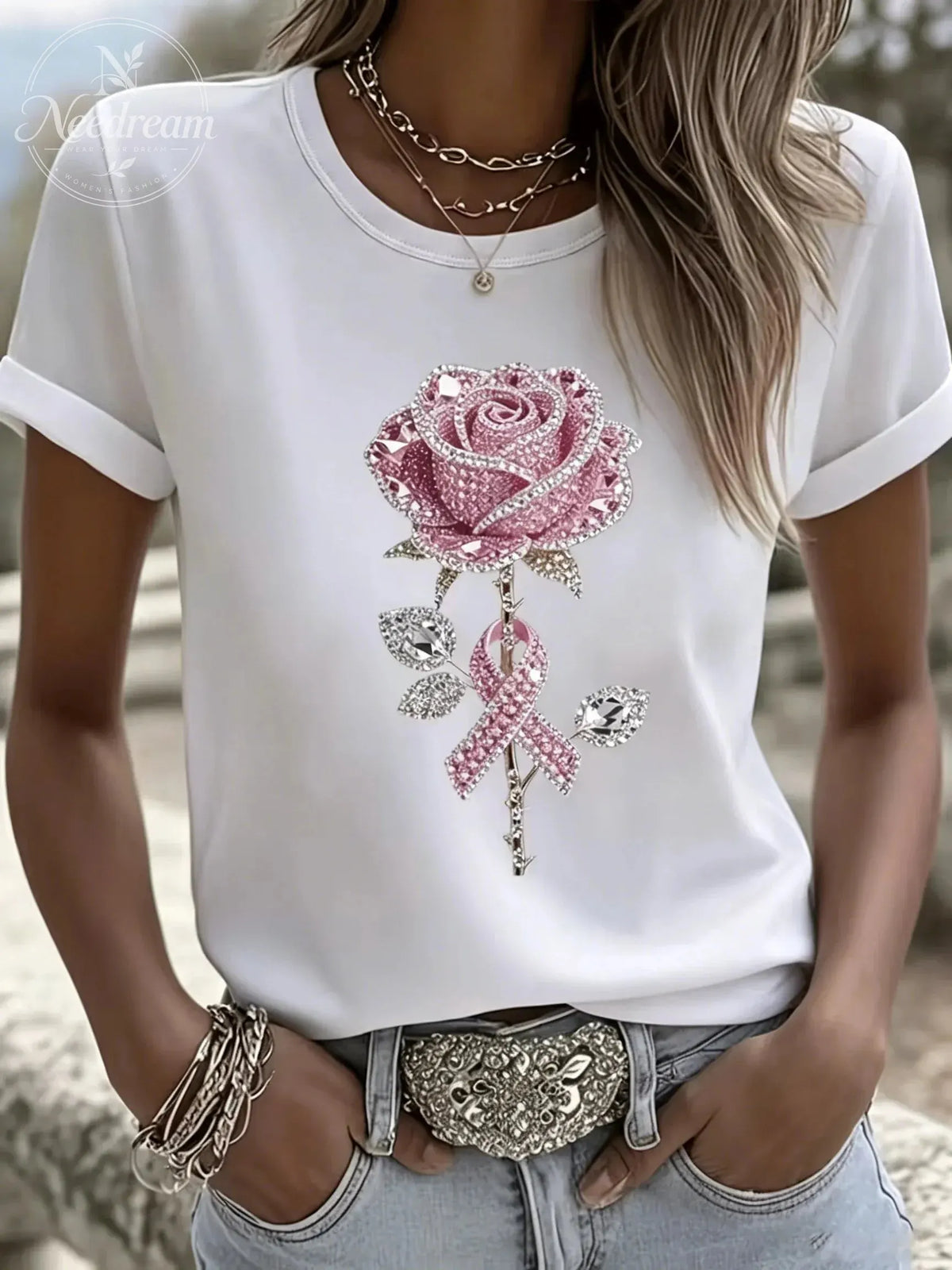 Women Floral Short Sleeve Tee T-shirt Crew Neck Printing Casual Graphic Tee Summer Top