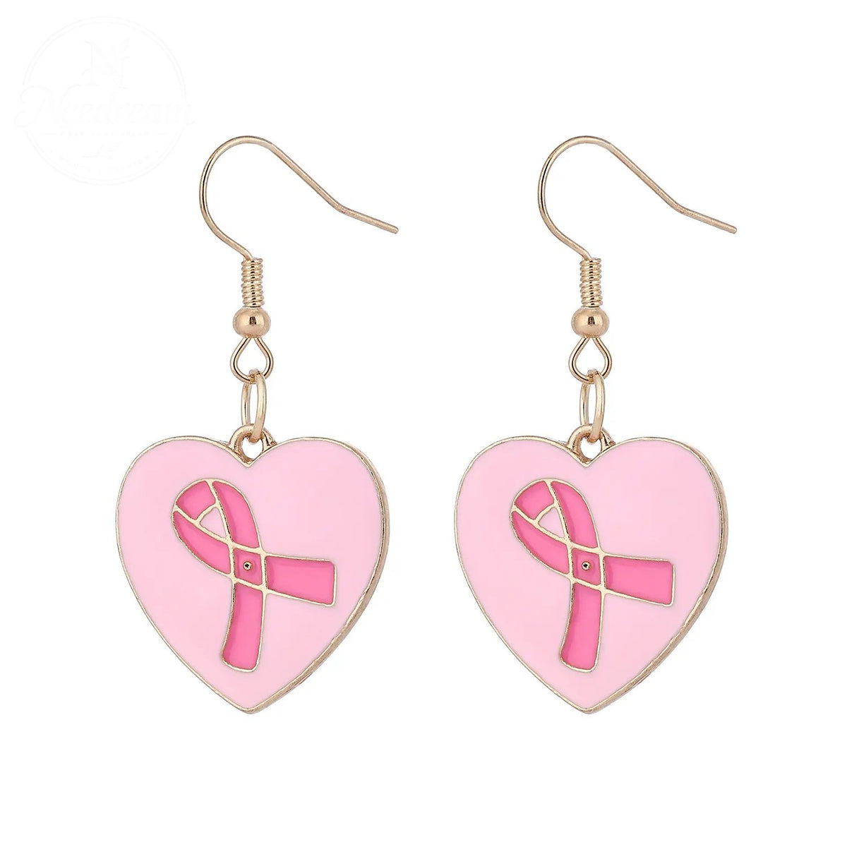 Pink Ribbon Heart Health Breast Cancer Earrings