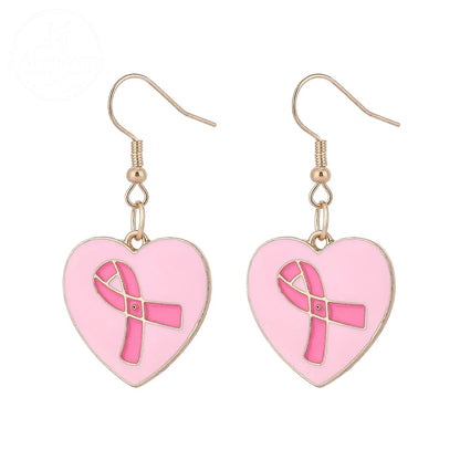 Pink Ribbon Heart Health Breast Cancer Earrings