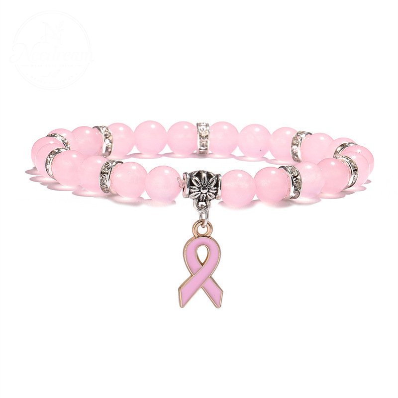 Pink Chalcedony Cat Eye Stone Bead Bracelet