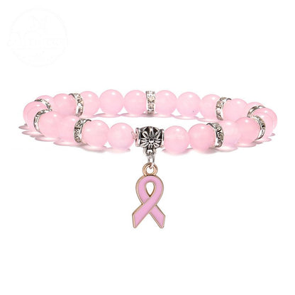 Pink Chalcedony Cat Eye Stone Bead Bracelet