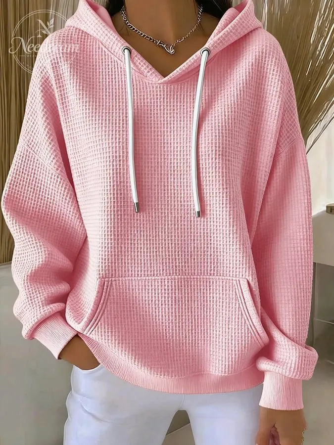 Women's Casual Waffle Jacquard Multicolor Hoodie