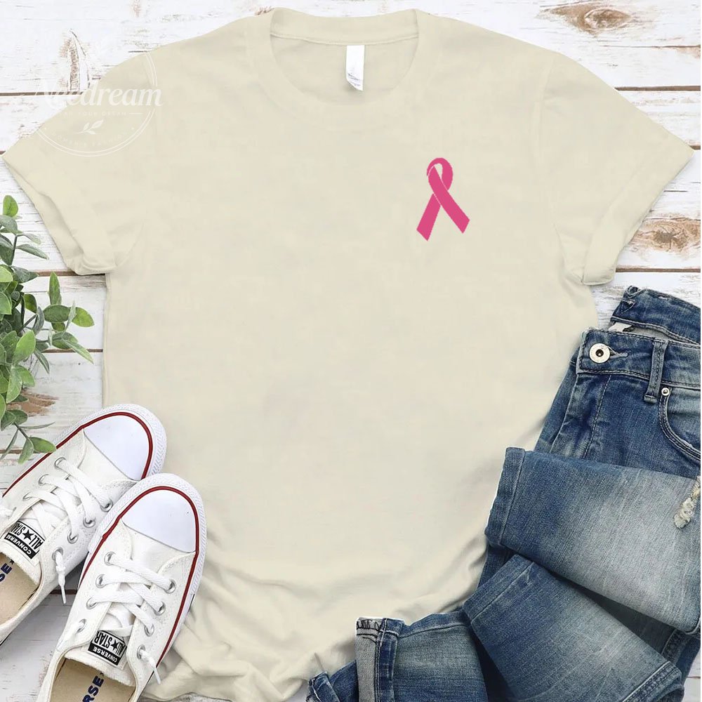Women's Pink October Pink Ribbon Pattern Round-Neck T-Shirt