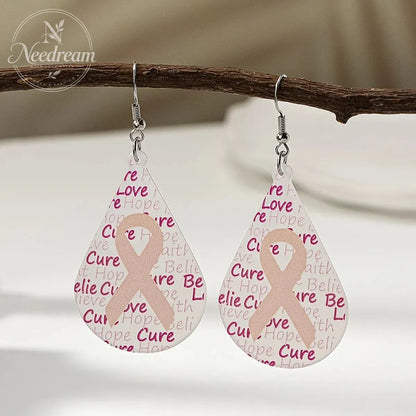 Waterdrop Ribbon Breast Cancer Festival Earrings
