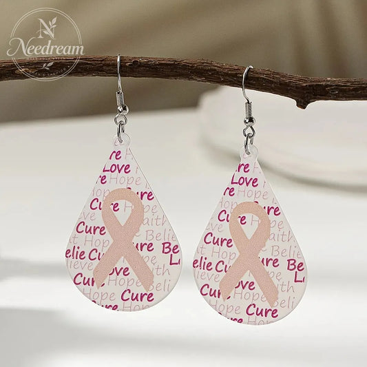 Waterdrop Ribbon Breast Cancer Festival Earrings