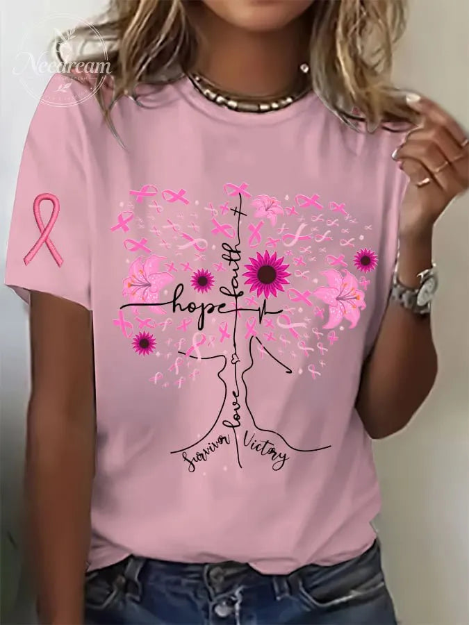 Women's Breast Cancer Print Casual T-Shirt