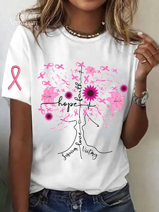 Women's Breast Cancer Print Casual T-Shirt