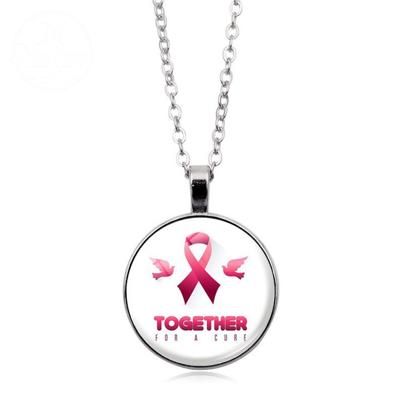 Love Women Pink Ribbon Gemstone Necklace