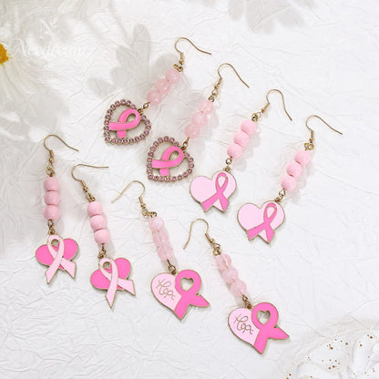 Pink Ribbon Heart Health Breast Cancer Earrings