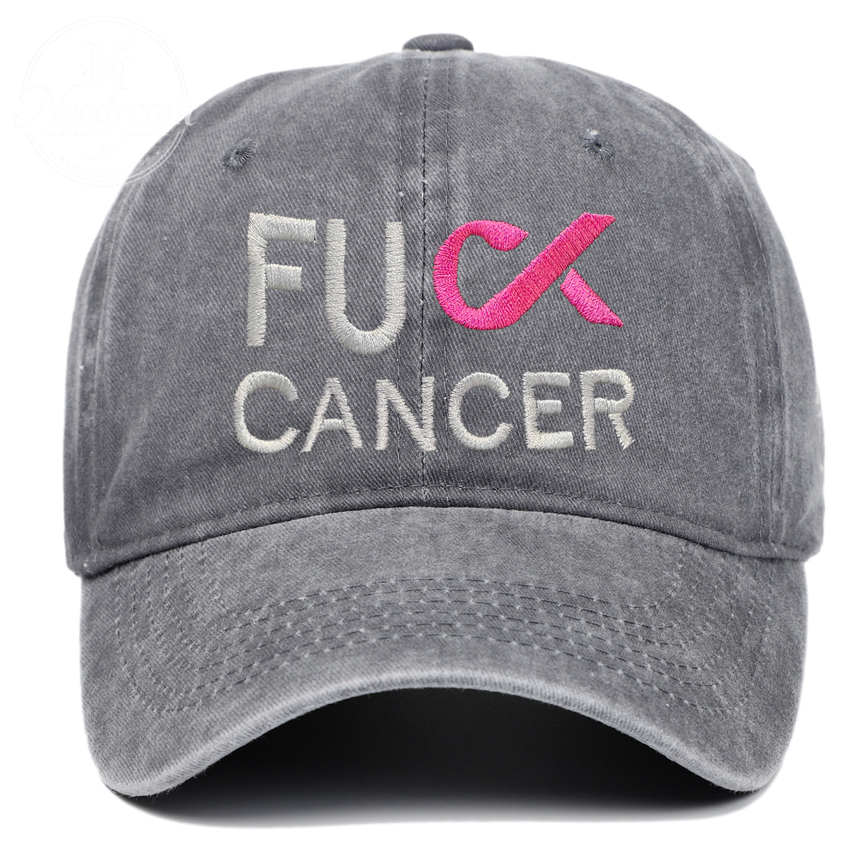 Pink October Fuck Cancer Pattern Embroidered Washed Unisex Baseball Hats