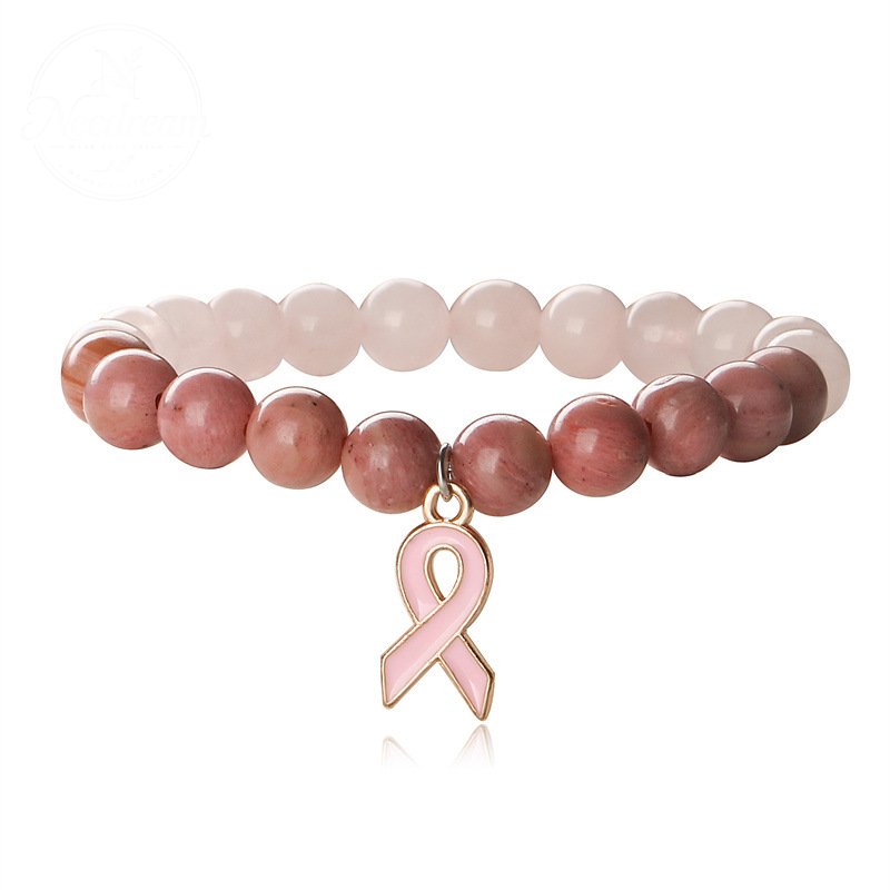 Pink Agate Cat Eye Stone Bead Heart-Shaped Bead Bracelet