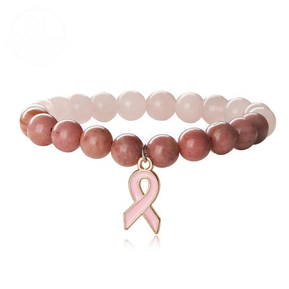 Pink Agate Cat Eye Stone Bead Heart-Shaped Bead Bracelet