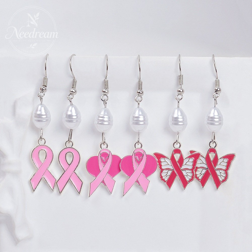 Sweet Dripping Oil Pink Ribbon Love Earrings