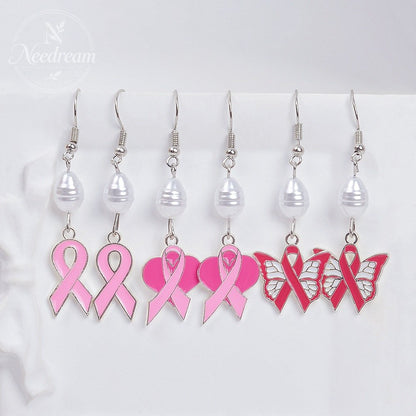 Sweet Dripping Oil Pink Ribbon Love Earrings