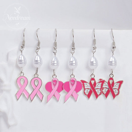 Sweet Dripping Oil Pink Ribbon Love Earrings