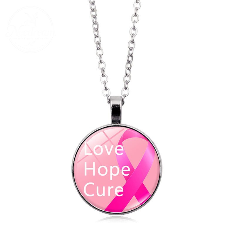 Love Women Pink Ribbon Gemstone Necklace