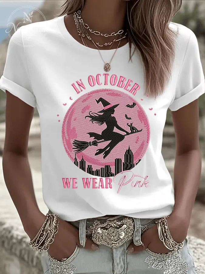 Women's In October We Wear Pink Print Crew Neck T-Shirt