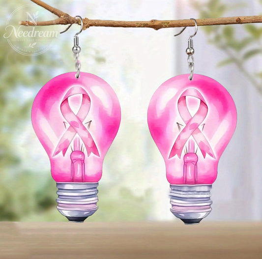 Pink Ribbon Light Bulb Earrings