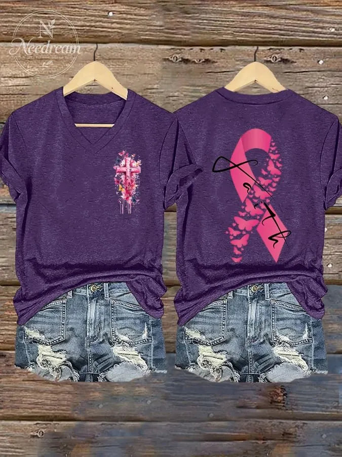 Women's Breast Cancer Printed Casual T-Shirt