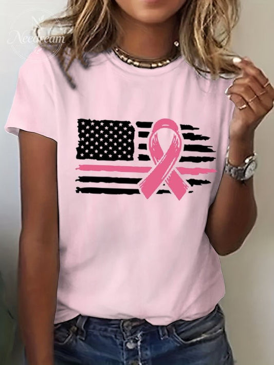 Women's Breast Cancer Awareness Print Crew Neck T-Shirt