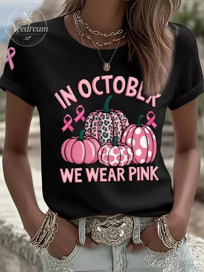 Women's Casual October we wear pink  T-Shirt