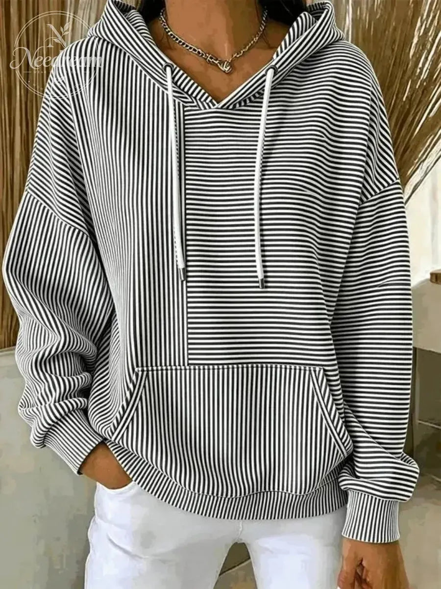 Women Striped Long Sleeve Casual Daily Spring/Fall Hoodie