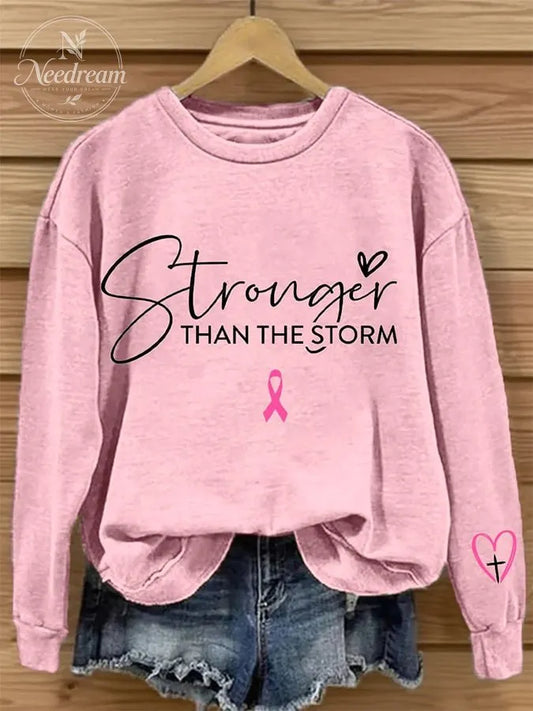 Women's Breast Cancer Awareness Stronger Than the Storm Print Sweatshirt