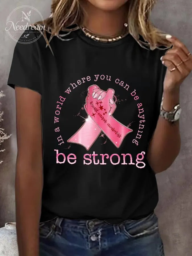 Women's Pink Ribbon Breast Cancer Awareness Print T-Shirt
