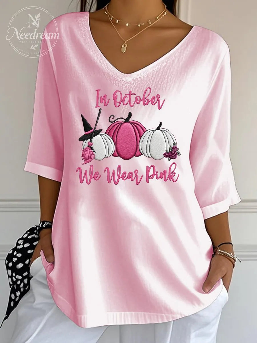 Women's In October We Wear Pink Pumpkin Wrinkle Top