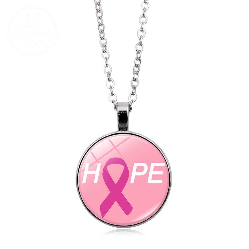 Love Women Pink Ribbon Gemstone Necklace