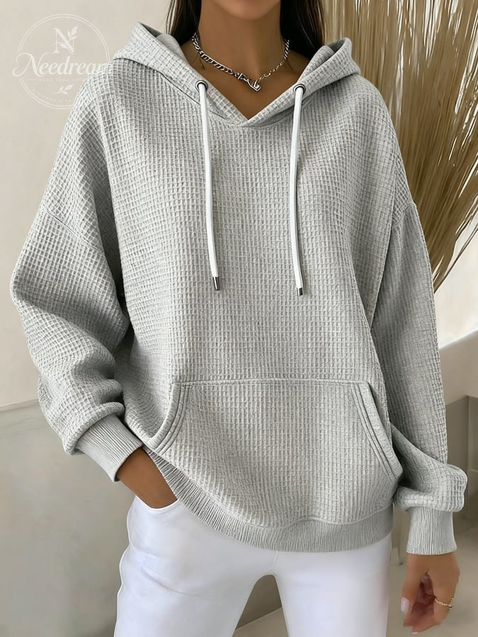 Women's Casual Waffle Jacquard Multicolor Hoodie
