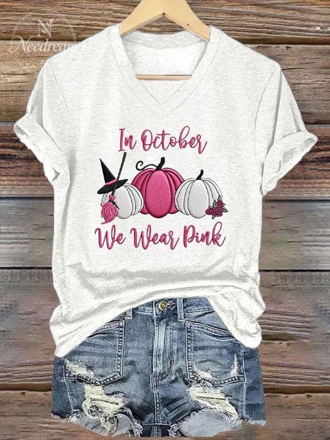 Women's Breast Cancer Awareness In October We Wear Pink Print Casual T-Shirt