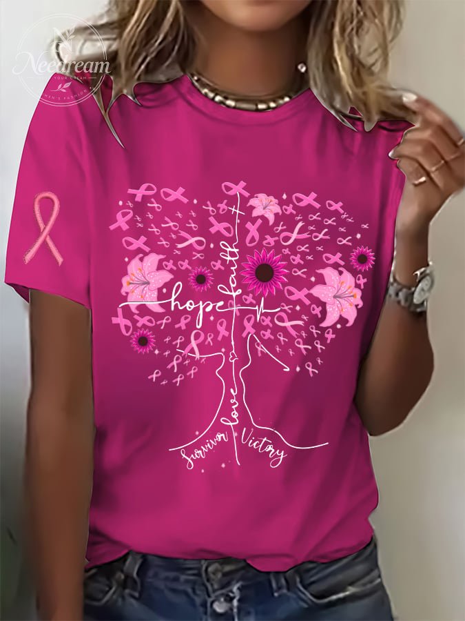 Women's Breast Cancer Print Casual T-Shirt